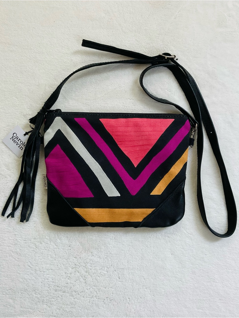 Carole Nevin Hand Painted Cape Town Leather Canvas Small Crossbody Bag